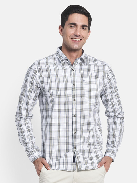 

METTLE Men White Tartan Checks Checked Casual Shirt