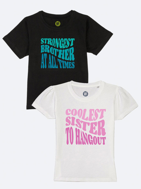 

YK Girls White Typography Printed T-shirt