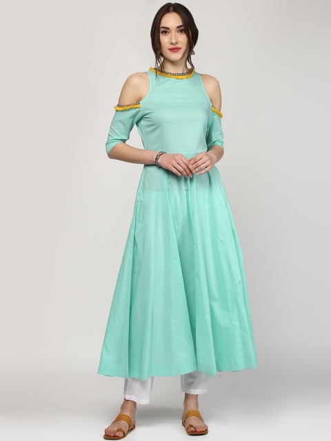 

SASSAFRAS Women Turquoise Blue Solid Anarkali Kurta