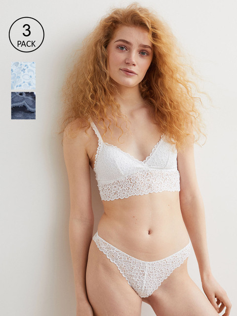 

H&M Women 3-Pack Lace Brazilian Briefs, Blue