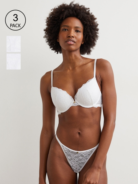 

H&M Women 3-Pack Lace Thong Briefs, White