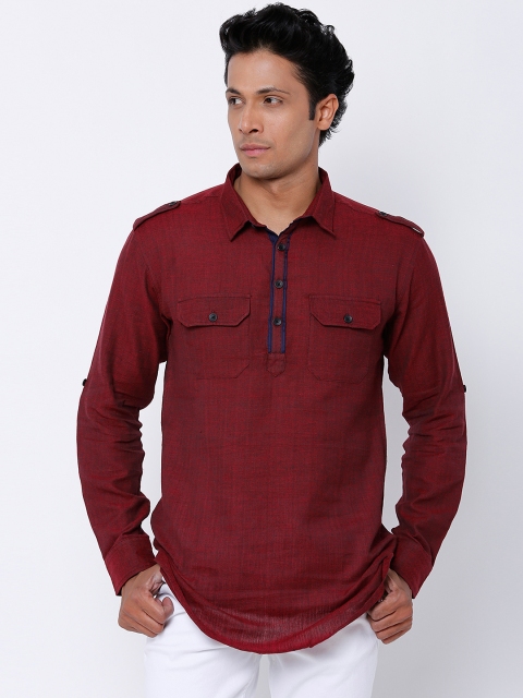 Svanik Men Maroon Solid Pathani Short Kurta available at myntra for Rs.749