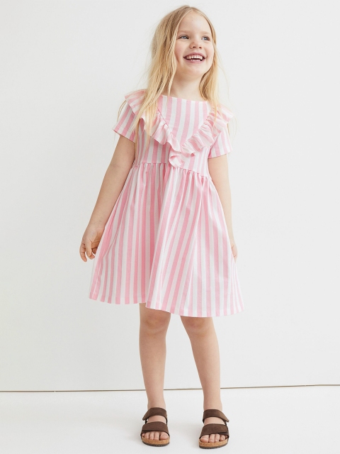 

H&M Girls Pink Striped Flounce-Trimmed Dress