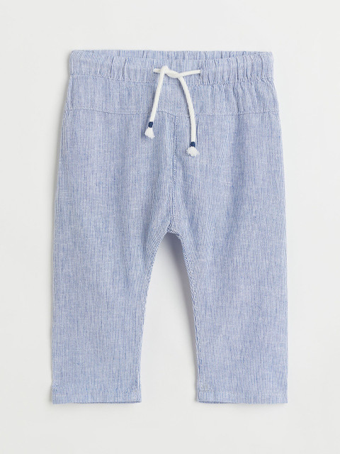 

H&M Boys Blue Striped Cotton Linen Loose Woven Trousers