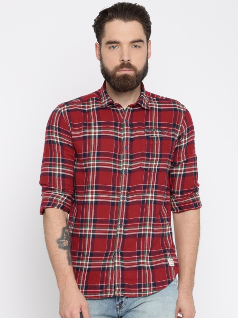

Ed Hardy Men Red & Navy Blue Slim Fit Checked Casual Shirt