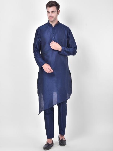 

SG RAJASAHAB Men Navy Blue Raw Silk Kurta with Trousers
