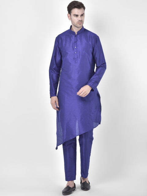 

SG RAJASAHAB Men Blue Raw Silk Kurta with Trousers