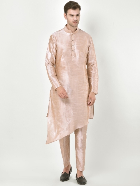 

SG RAJASAHAB Men Gunmetal-Toned Raw Silk Kurta with Trousers, Metallic