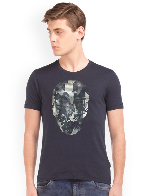 

Ed Hardy Men Navy Blue Printed Round Neck T-shirt
