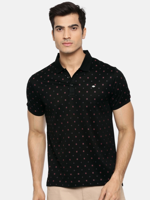 

Ed Hardy Men Black Geometric Printed Polo Collar Pure Cotton T-shirt