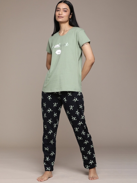 

beebelle Women Green & White Printed Night suit