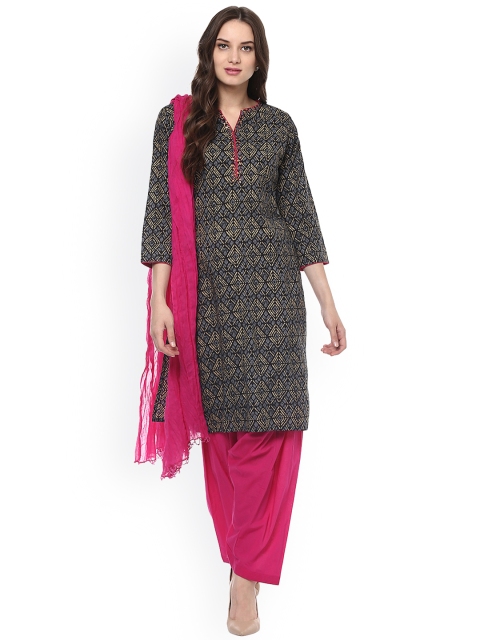 

Jaipur Kurti Women Black & Pink Printed Kurta with Patiala & Dupatta