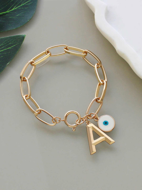 

Runway Ritual Women Gold-Toned & White Gold-Plated Alphabet "A" Evil Eye Charm Bracelet