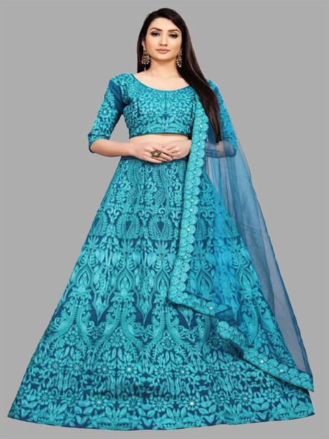 

Fashionuma Blue Semi-Stitched Lehenga & Blouse With Dupatta