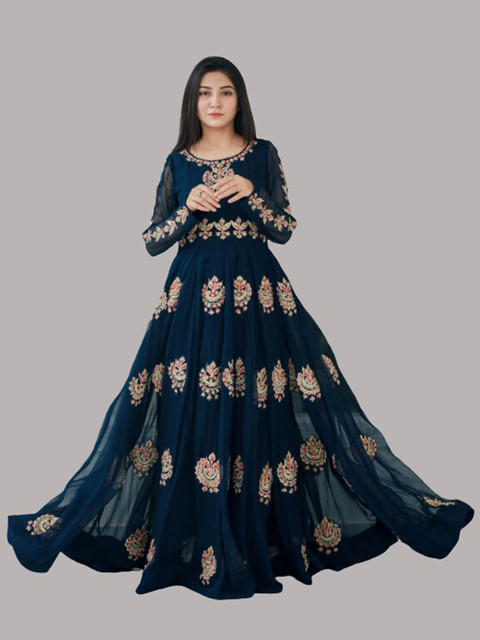 

Fashionuma Blue & Gold-Toned Semi-Stitched Dress Material