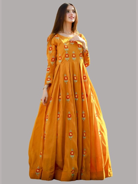 

Fashionuma Yellow & Red Art Silk Semi-Stitched Dress Material