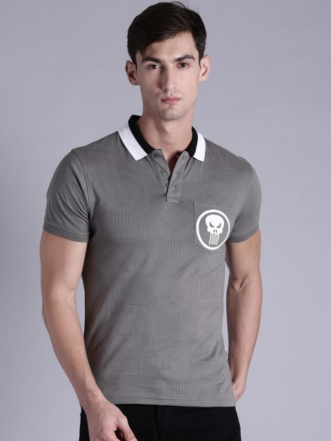 

Kook N Keech Marvel Men Grey Printed Polo Collar T-shirt
