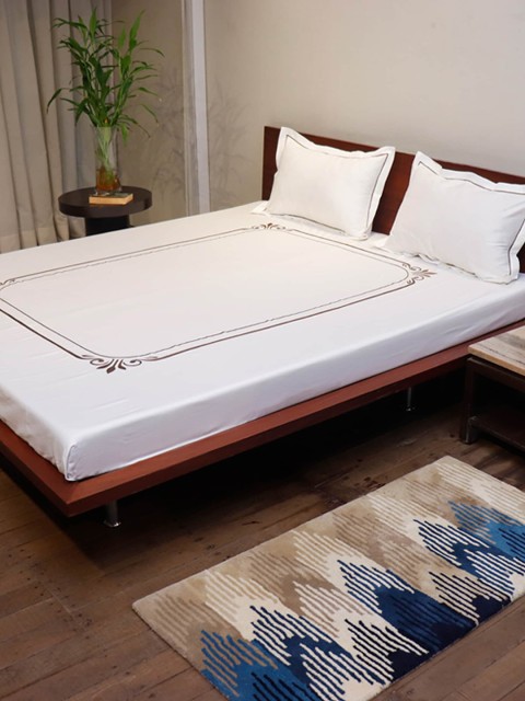 

ZEBA Unisex White 100% Cotton Embroidered White Bedsheets