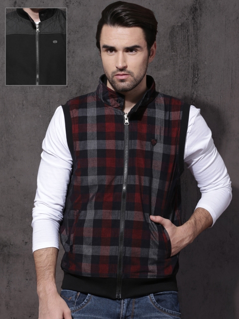 

Roadster Men Maroon Checked Reversible Bomber Jacket