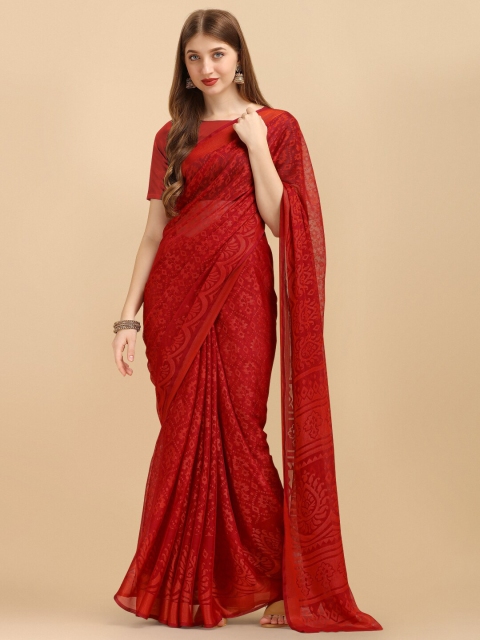 

Sangria Maroon Printed Brasso Saree With Unstitched Blouse