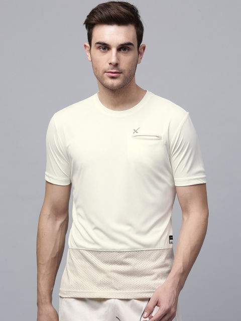 

HRX by Hrithik Roshan Men Off-White Solid Round Neck T-shirt