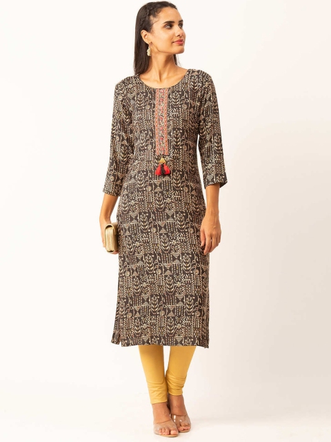 

ZOLA Women Grey Checked Keyhole Neck Gotta Patti Kurta