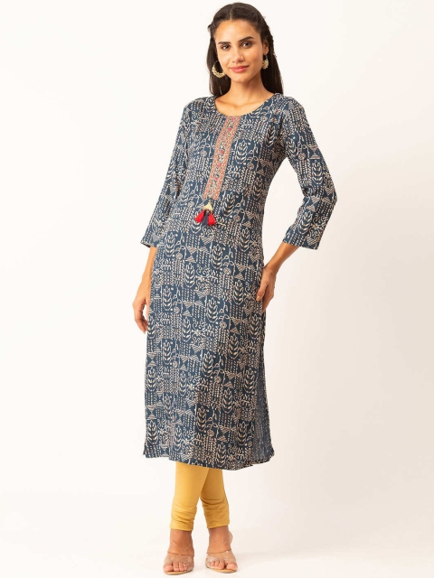 

ZOLA Women Blue Geometric Floral Printed Kurta