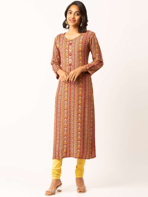 

ZOLA Women Maroon Geometric Embellished Flared Sleeves Thread Work Anarkali Kurta