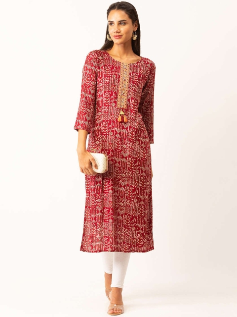 

ZOLA Women Maroon Dabu Print with Gold Foil Ethnic Motifs Gotta Patti Kurta