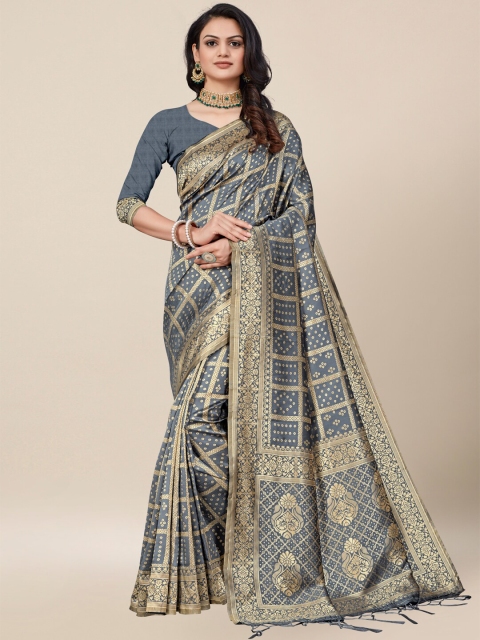 

AYKA CLOTHINGS Teal & Gold-Toned Bandhani Zari Silk Jacquard Saree