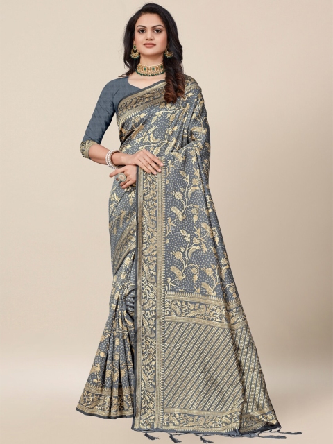 

AYKA CLOTHINGS Teal & Gold-Toned Bandhani Zari Silk Cotton Saree