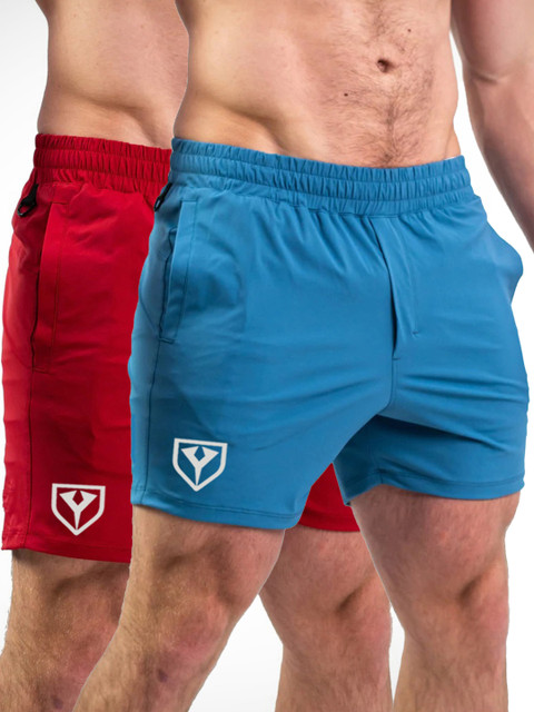 

Yazole Men Pack of 2 Blue & Red Loose Fit Training or Gym Sports Shorts