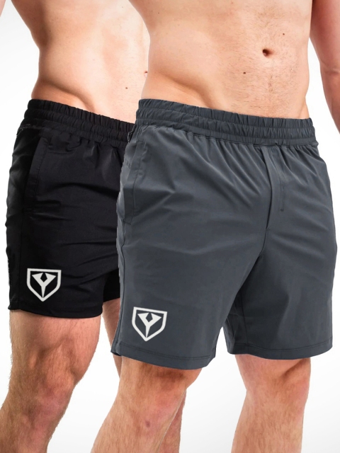 

Yazole Men Set Of 2 Black & Steel Grey Loose Fit Training or Gym Shorts, Multi