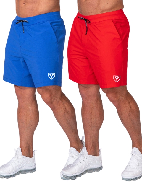 

Yazole Men Red & Blue Set of 2 Loose Fit Training or Gym Sports Shorts