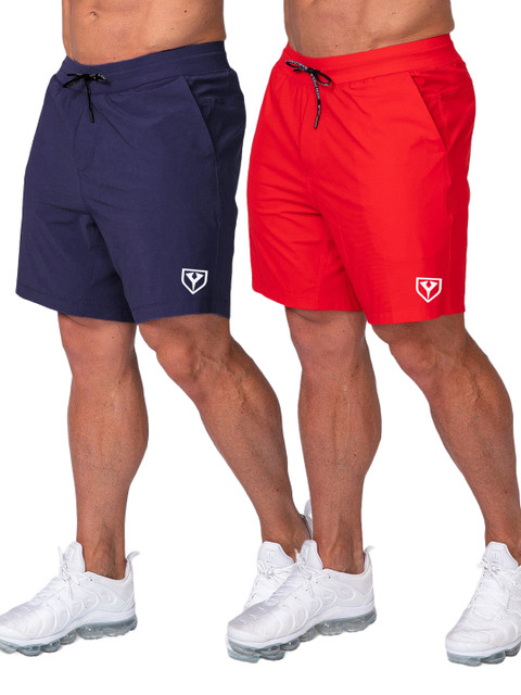 

Yazole Men Pack of 2 Red, Navy Blue Loose Fit Training or Gym Sports Shorts