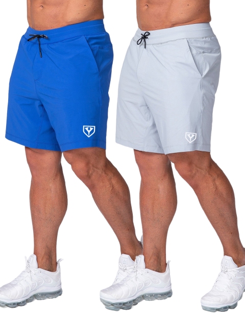 

Yazole Men Pack of 2 Blue & Grey Loose Fit Training or Gym Sports Shorts