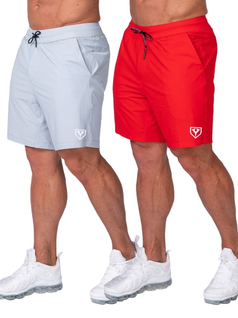 

Yazole Men Set Of 2 Red & Grey Loose Fit Training or Gym Sports Shorts