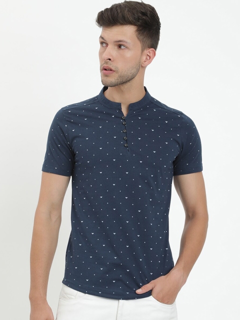 

V2 Value & Variety Men Navy Blue Geometric Printed Thread Work Kurta