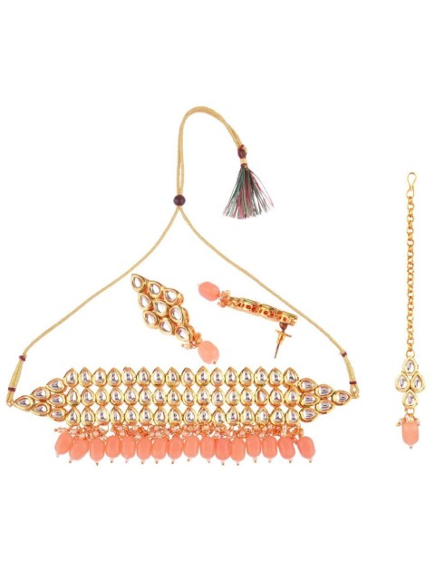 

Efulgenz Women Gold-Plated Peach Stone Studded Jewellery Set