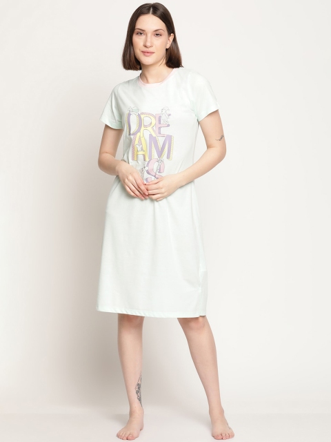 

MADAME M SECRET Green Printed Cotton T-shirt Nightdress