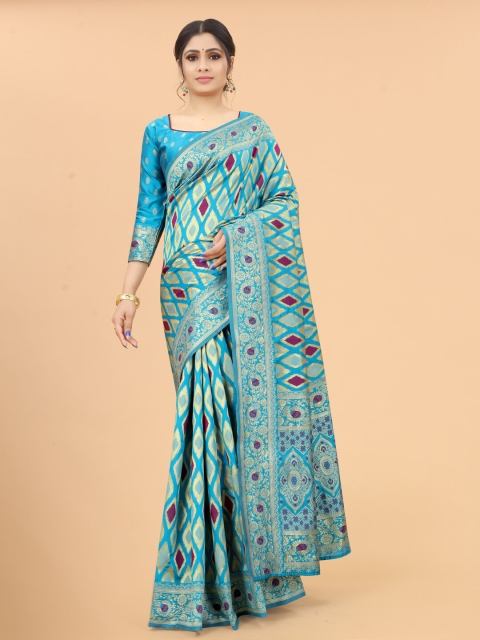 

WELL WORN Blue & Red Woven Design Zari Silk Cotton Banarasi Saree