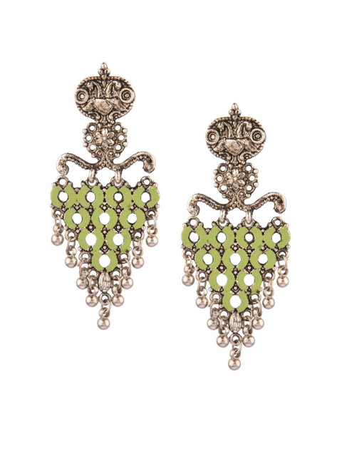 

Efulgenz Women Lime Green Handmade Boho Vintage Oxidized Silver Tone Drop Earrings