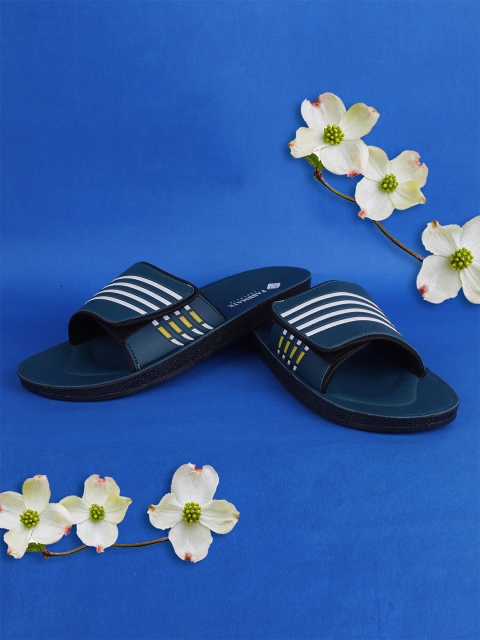 

FABBMATE Men Navy Blue & White Printed Sliders