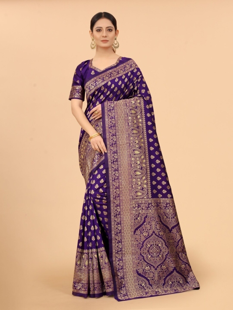 

WELL WORN Purple Ethnic Motifs Zari Silk Cotton Banarasi Saree