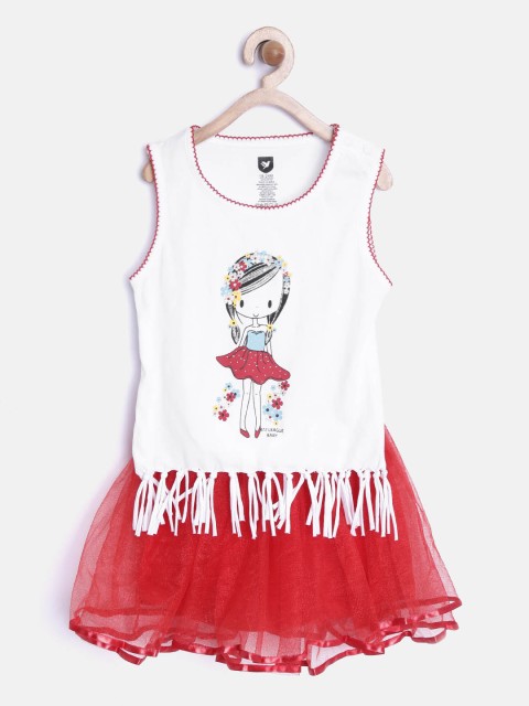 

612 league Girls White & Red Printed Clothing Set