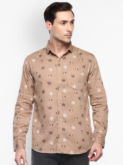 

Routeen Men Khaki Modern Slim Fit Printed Casual Shirt