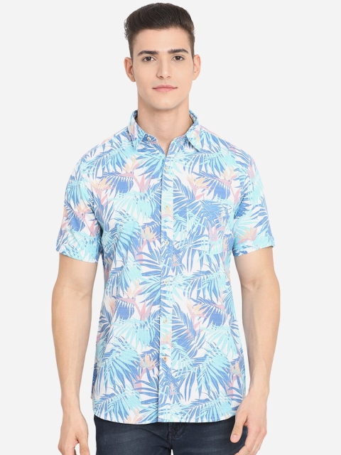 

JADE BLUE Men Blue Custom Slim Fit Tropical Floral Printed Casual Shirt