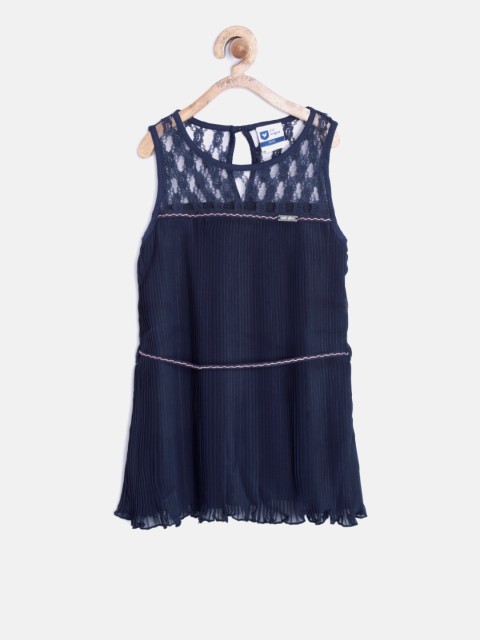

612 league Girls Navy Blue Accordian Pleated A-Line Dress