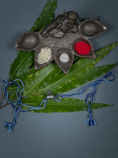 

creyons by mansi Men Blue & Navy Blue Silver Toned Bhaiya Handmade Rakhi