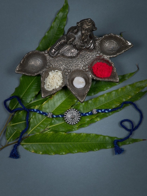 

creyons by mansi Men Blue & Silver-Toned Beaded Rakhi